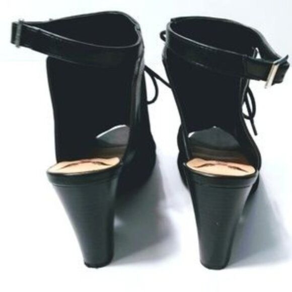 Penny Loves Kenny Black Peep Toe Chunky Heel Ankle Booties Size 7.5 - Picture 5 of 12